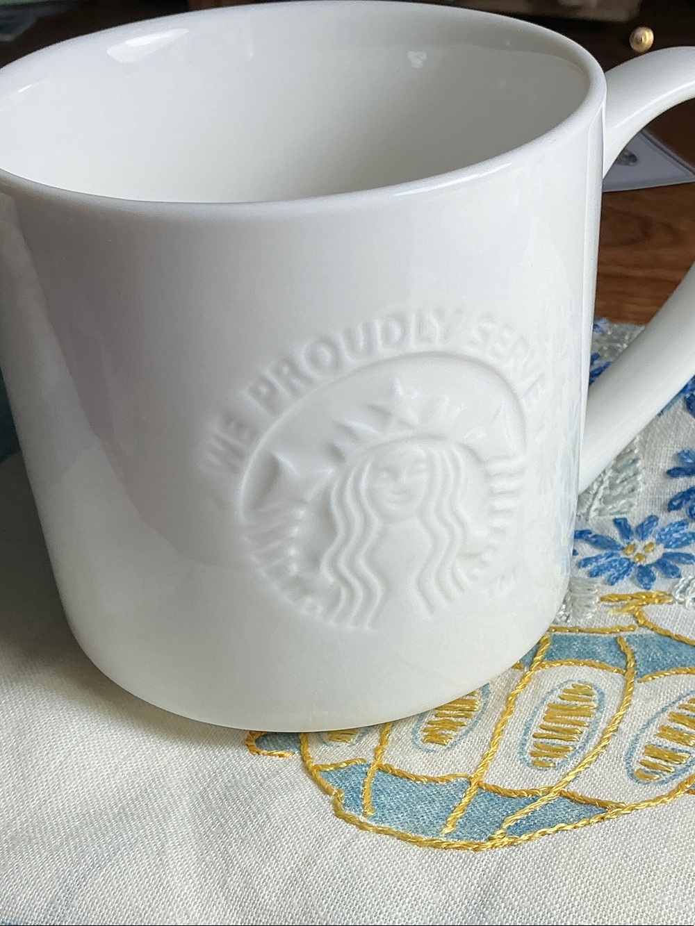 Starbucks White Embossed Ceramic Mug